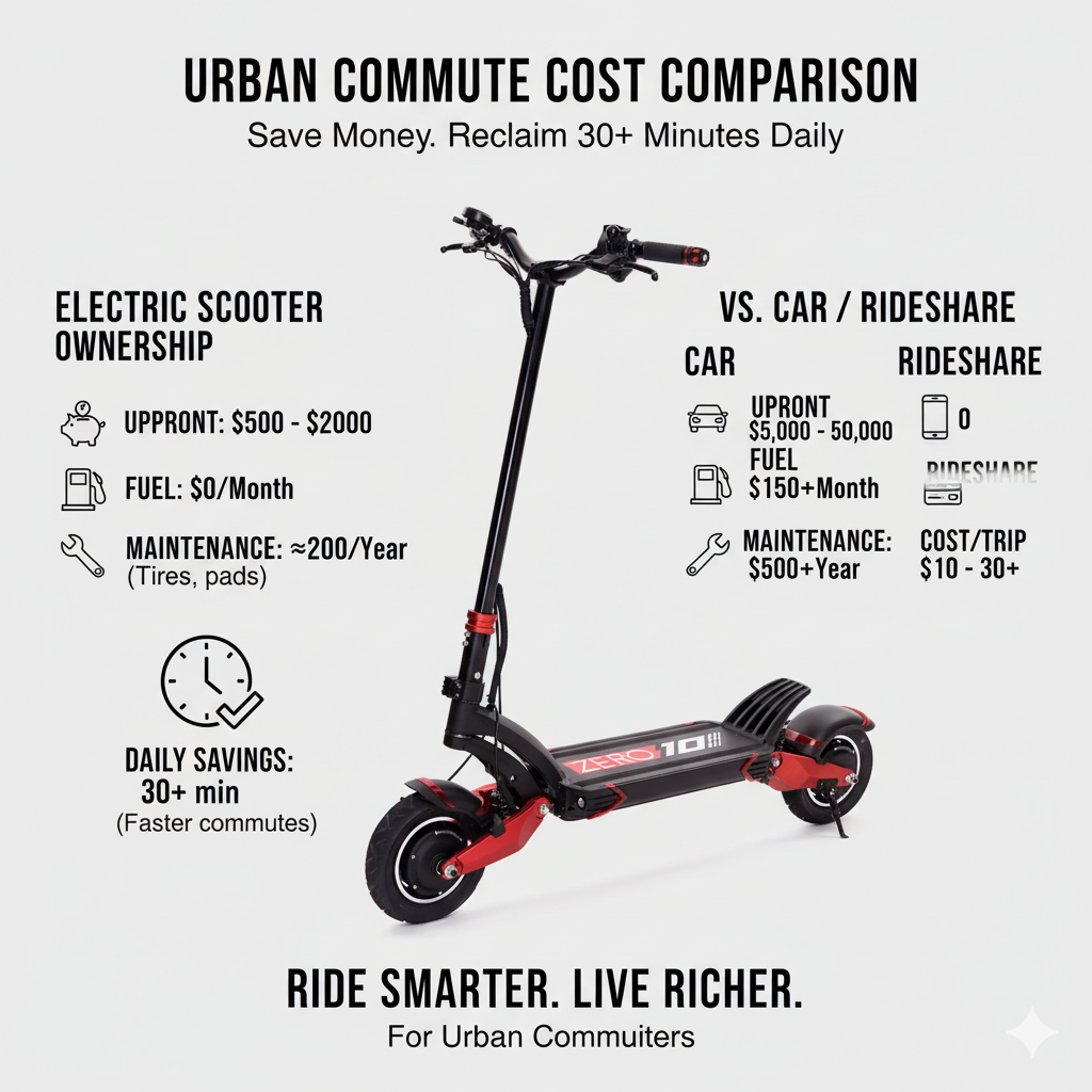 Electric Scooter vs Car & Rideshare: The 30-Minute Dividend