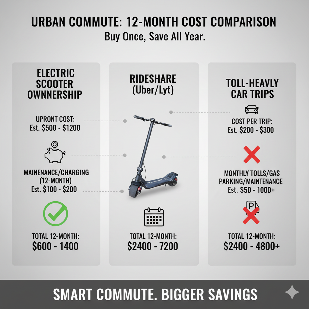 Electric Scooter vs Rideshare Cost (12 Months): The 30-Minute Dividend